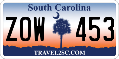 SC license plate ZOW453