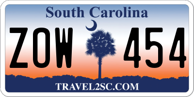 SC license plate ZOW454