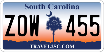 SC license plate ZOW455