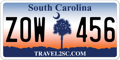 SC license plate ZOW456