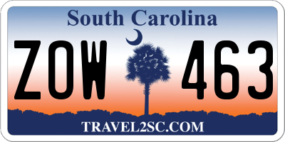 SC license plate ZOW463