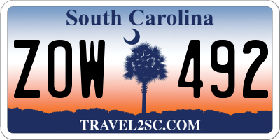 SC license plate ZOW492