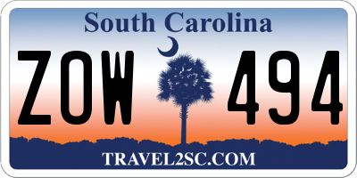 SC license plate ZOW494