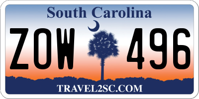 SC license plate ZOW496