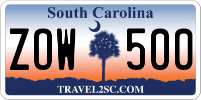 SC license plate ZOW500