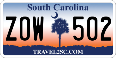 SC license plate ZOW502