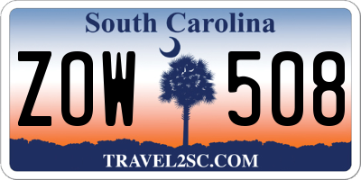 SC license plate ZOW508