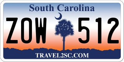 SC license plate ZOW512