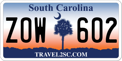 SC license plate ZOW602