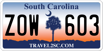 SC license plate ZOW603