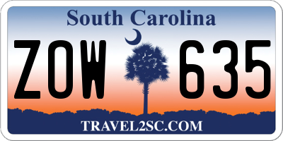 SC license plate ZOW635