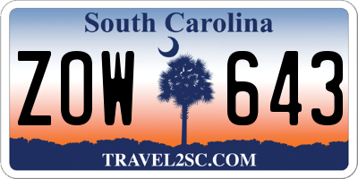 SC license plate ZOW643