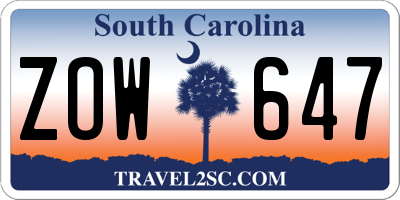 SC license plate ZOW647
