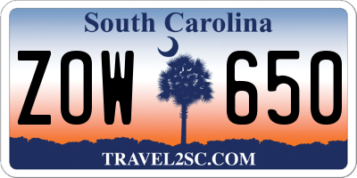 SC license plate ZOW650