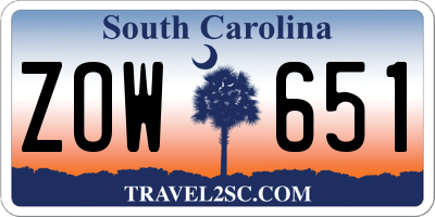 SC license plate ZOW651