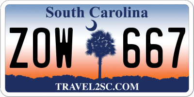 SC license plate ZOW667
