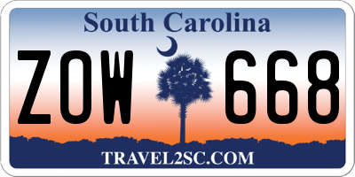 SC license plate ZOW668