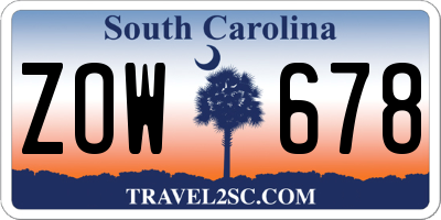 SC license plate ZOW678