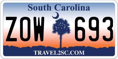 SC license plate ZOW693