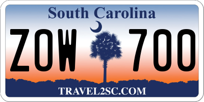 SC license plate ZOW700