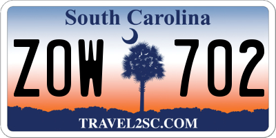 SC license plate ZOW702