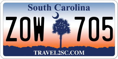 SC license plate ZOW705