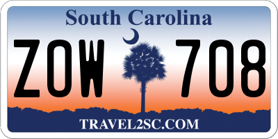 SC license plate ZOW708
