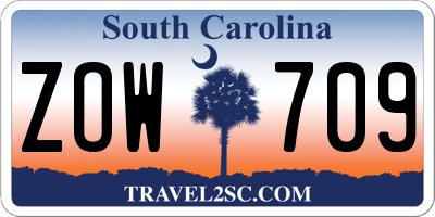 SC license plate ZOW709