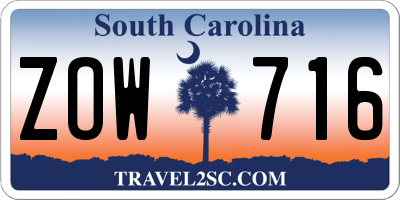 SC license plate ZOW716