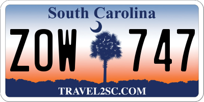 SC license plate ZOW747