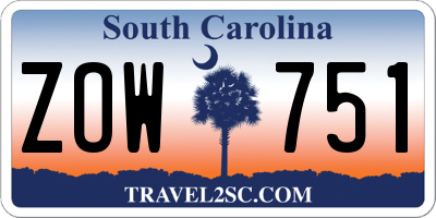 SC license plate ZOW751