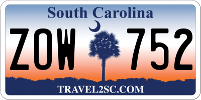 SC license plate ZOW752