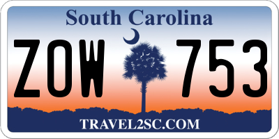 SC license plate ZOW753