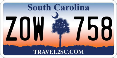 SC license plate ZOW758