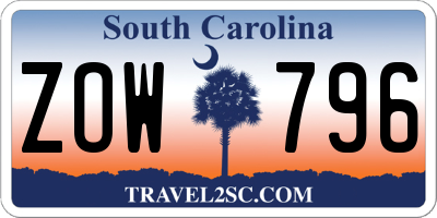 SC license plate ZOW796
