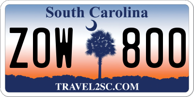 SC license plate ZOW800