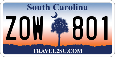 SC license plate ZOW801