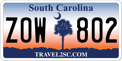 SC license plate ZOW802