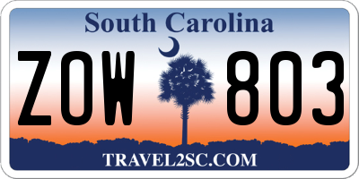 SC license plate ZOW803