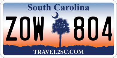 SC license plate ZOW804