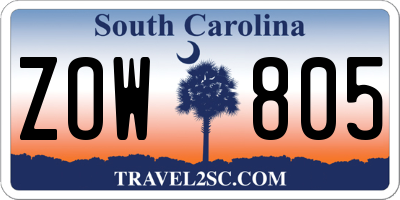 SC license plate ZOW805