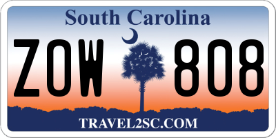 SC license plate ZOW808