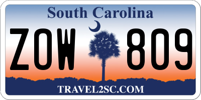 SC license plate ZOW809