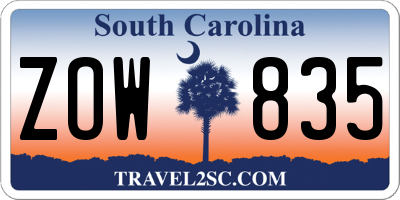 SC license plate ZOW835
