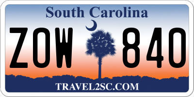 SC license plate ZOW840