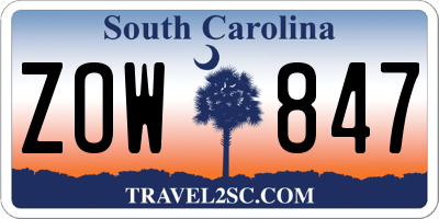 SC license plate ZOW847