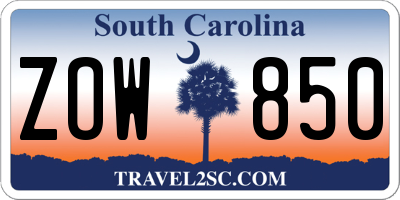 SC license plate ZOW850
