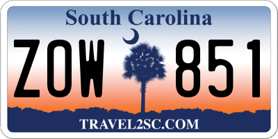 SC license plate ZOW851