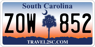 SC license plate ZOW852