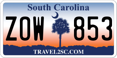 SC license plate ZOW853